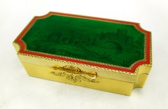 Box with green enamel on fine hand engraving of a landscape with ruins Salimbeni
