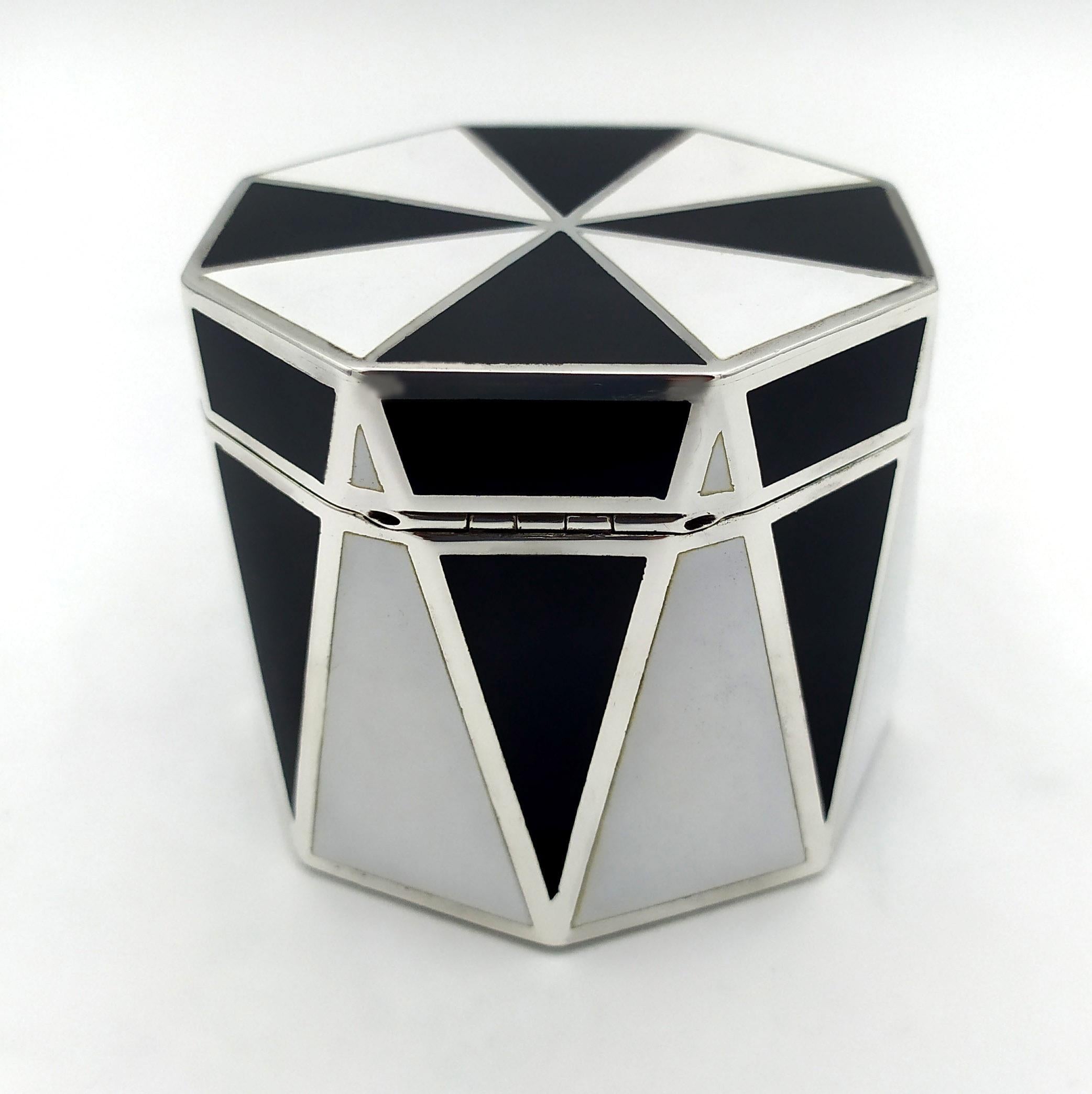 Italian Box with wedges Enamel Sterling Silver black and white Salimbeni For Sale