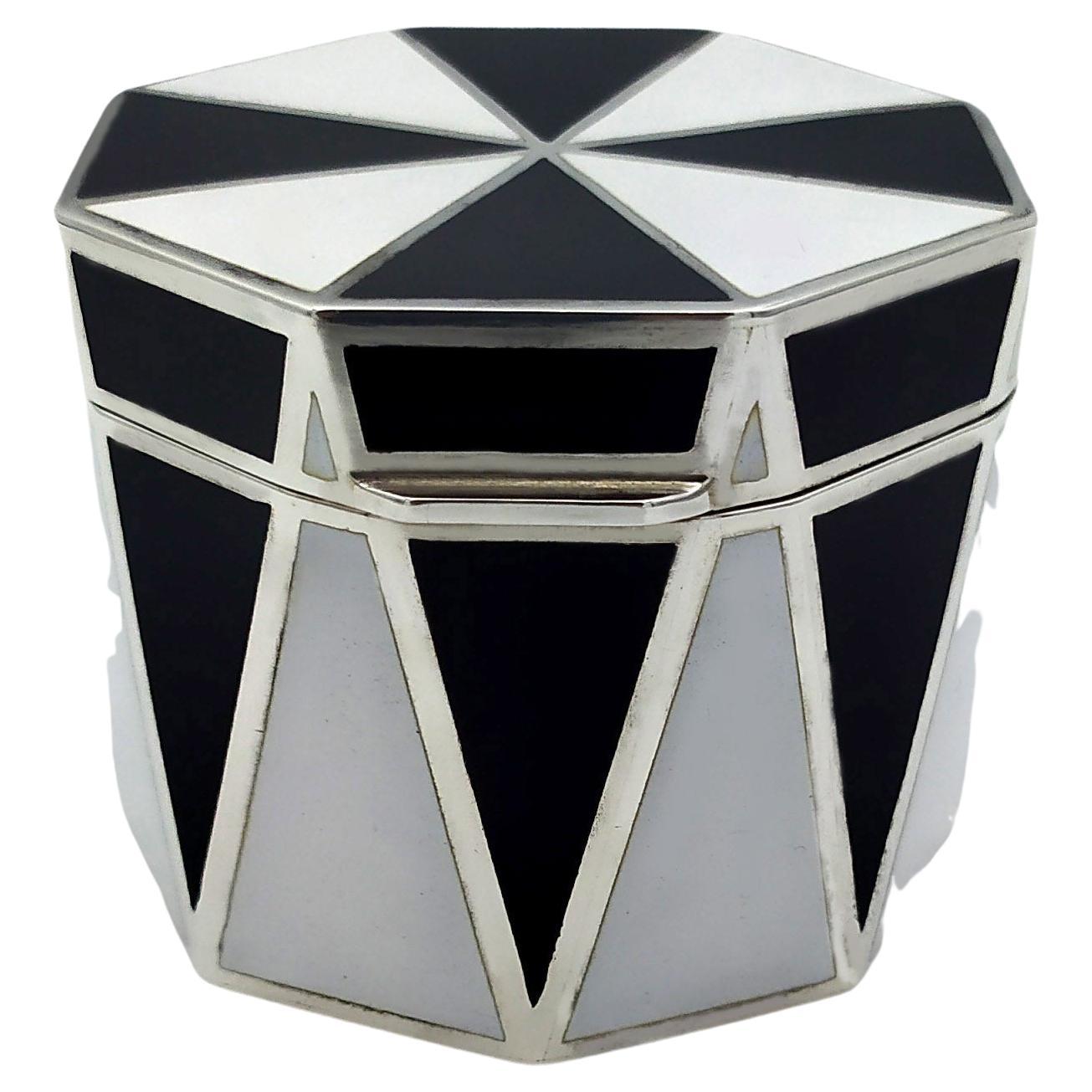 Box with wedges Enamel Sterling Silver black and white Salimbeni For Sale