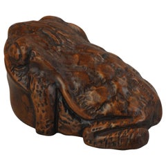 Box Wood Roar Frog Netsuke 19th-20th Century Japanese Japan Unsigned