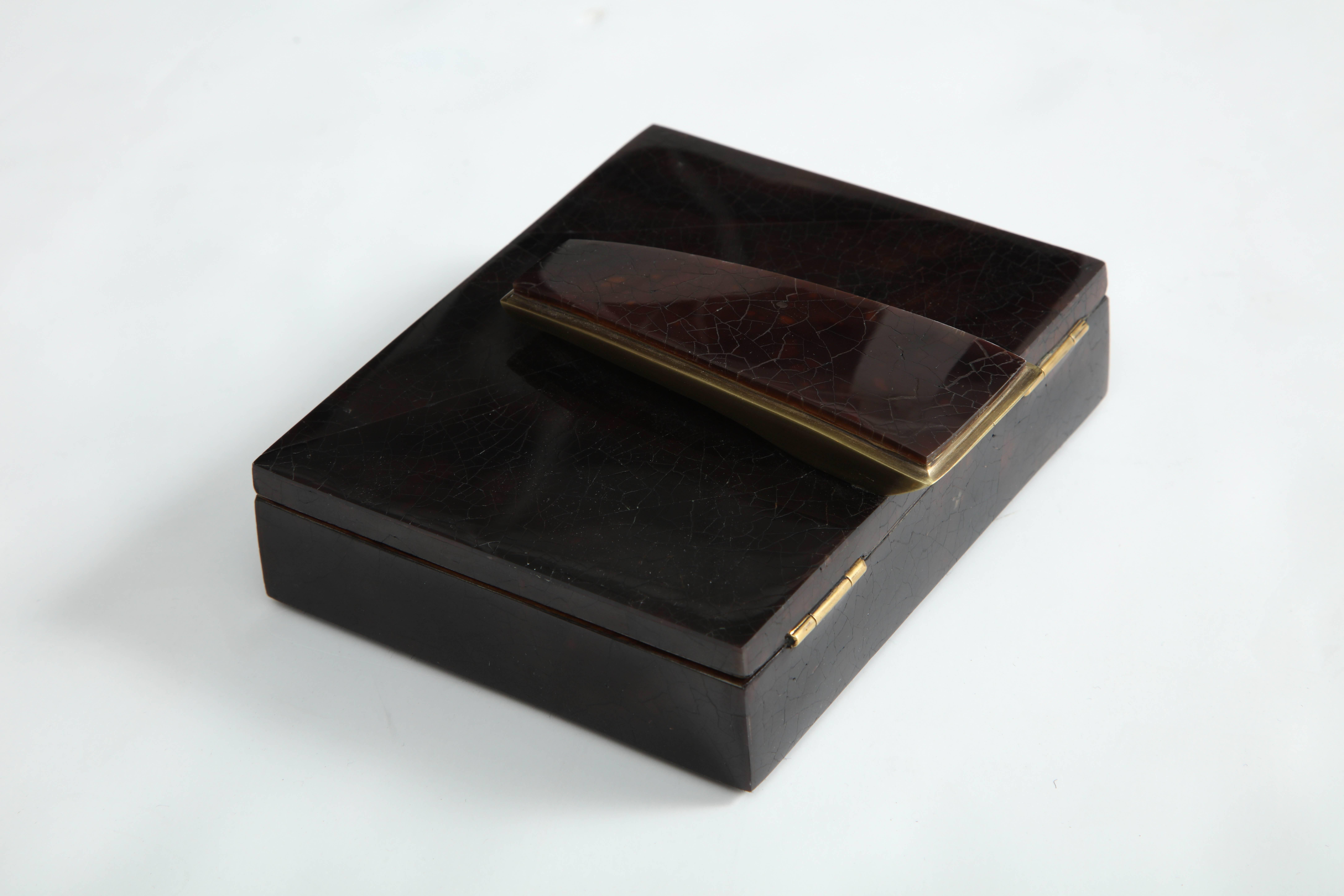 Hand-Crafted Box, Sea Shell with Bronze Details, Chocolate Color