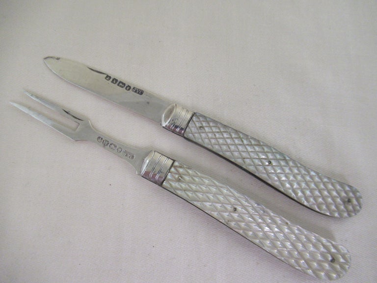Boxed 19th century FRUIT KNIFE and FORK HallmarkedSheffield 1864 Maker JYC For Sale at