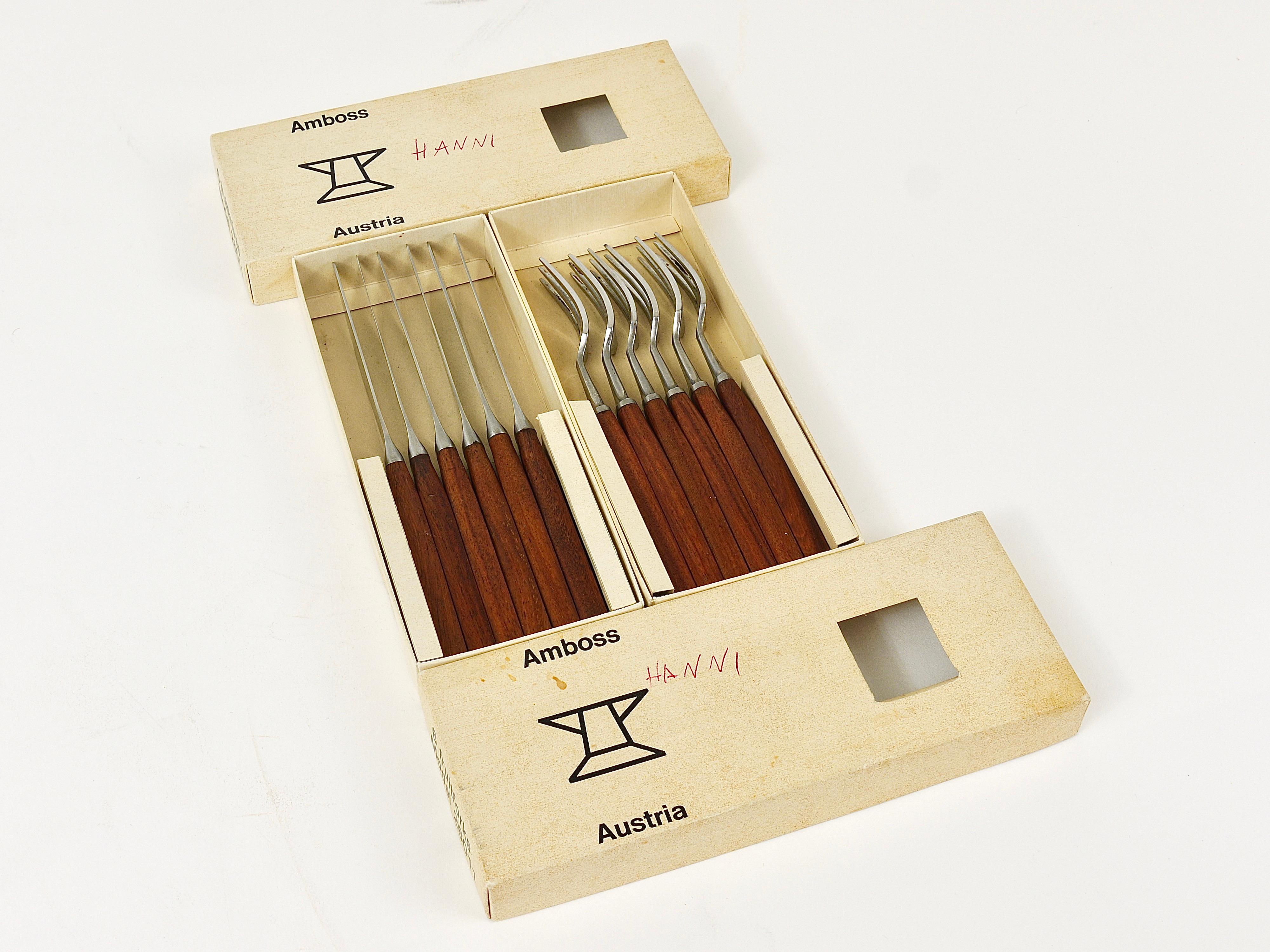 Boxed Amboss Mid-Century 6 Knives And 6 Forks, Flatware Cutlery, Austria, 1950s For Sale 1