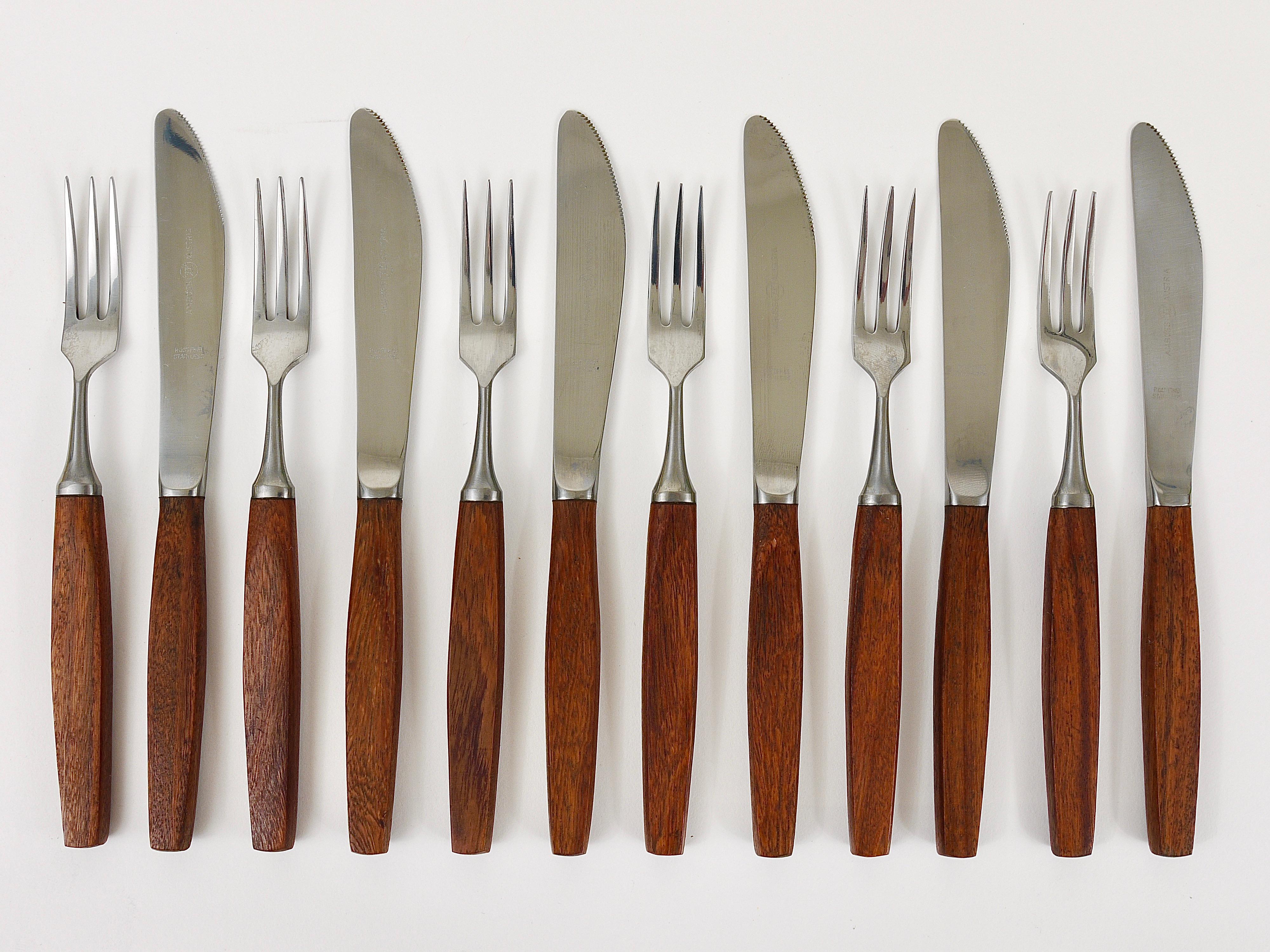 Mid-Century Modern 6 couteaux et 6 fourchettes amboss du milieu du siècle en boîte, couverts et couverts, Autriche, années 1950 en vente