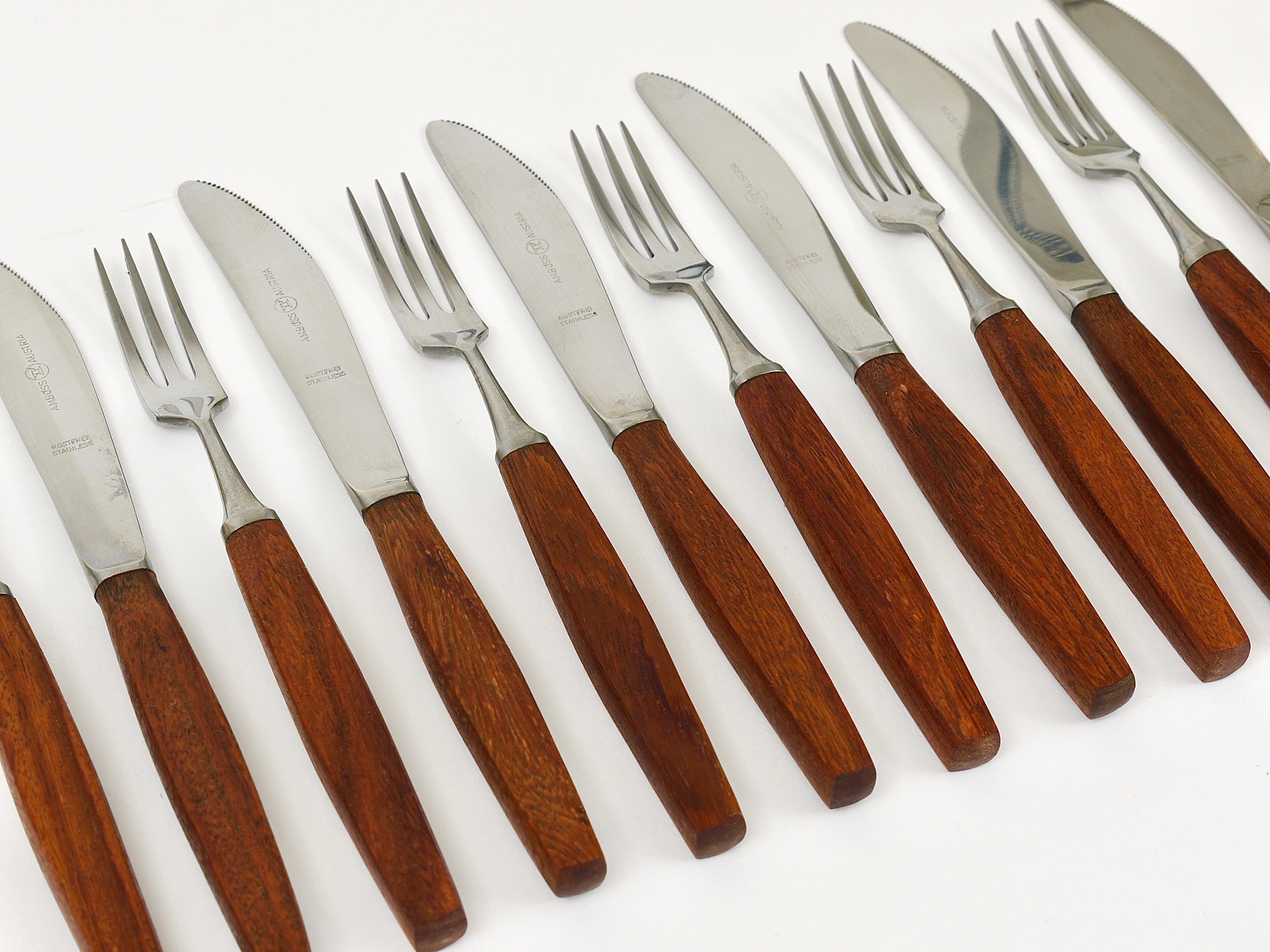Mid-Century Modern Boxed Amboss Mid-Century 6 Knives And 6 Forks, Flatware Cutlery, Austria, 1950s For Sale