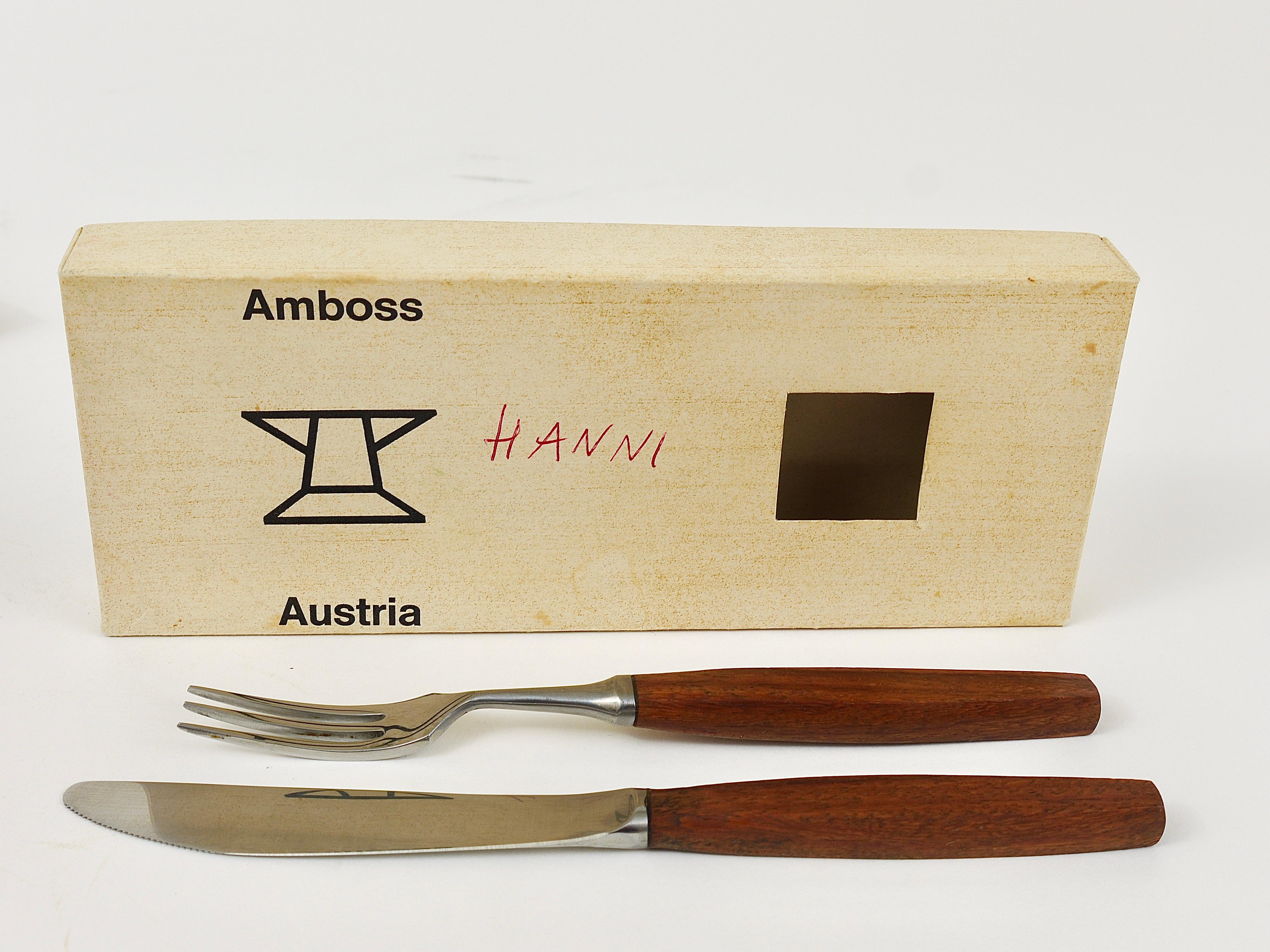 Acier inoxydable 6 couteaux et 6 fourchettes amboss du milieu du siècle en boîte, couverts et couverts, Autriche, années 1950 en vente