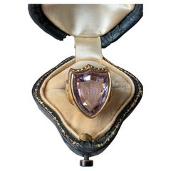 Boxed Antique 18K Shield Cut Amethyst Intaglio with a Crown
