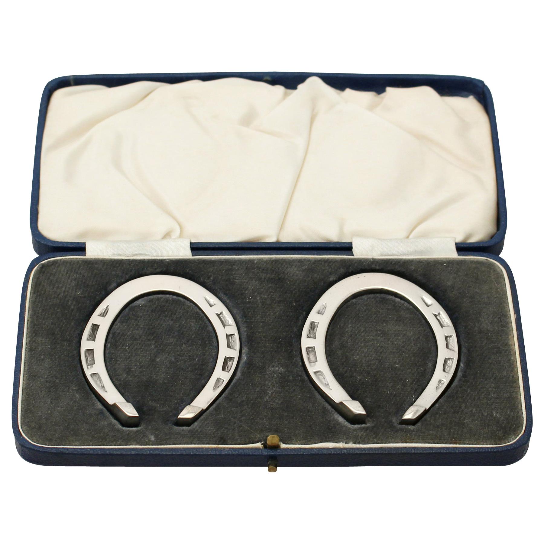 Boxed English Sterling Silver Napkin Rings in the Form of Horseshoes
