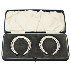 Vintage Boxed English Sterling Silver Napkin Rings in the Form of Horseshoes
