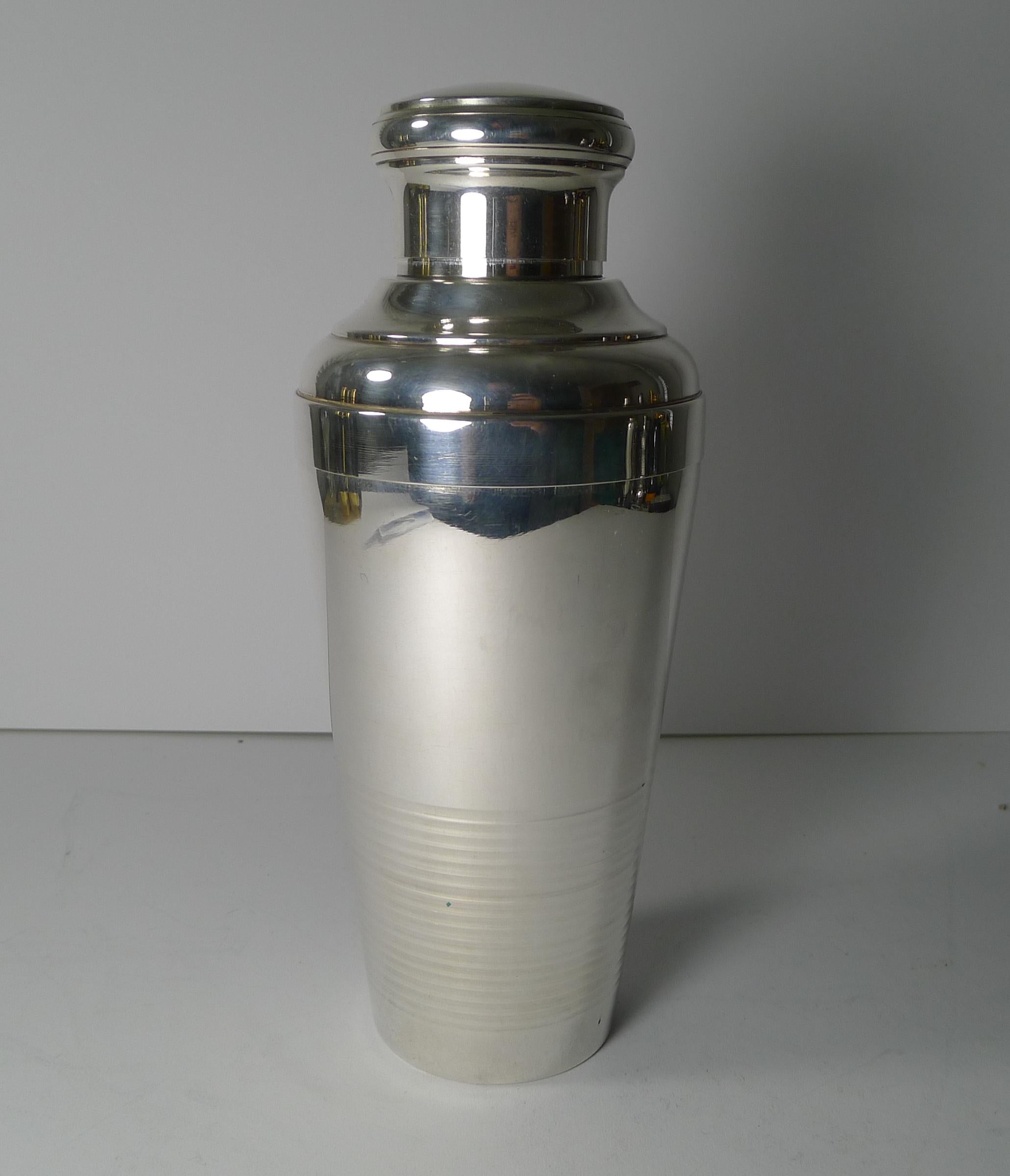 Boxed French Art Deco Silver Plated Cocktail Shaker / Set In Good Condition In Bath, GB