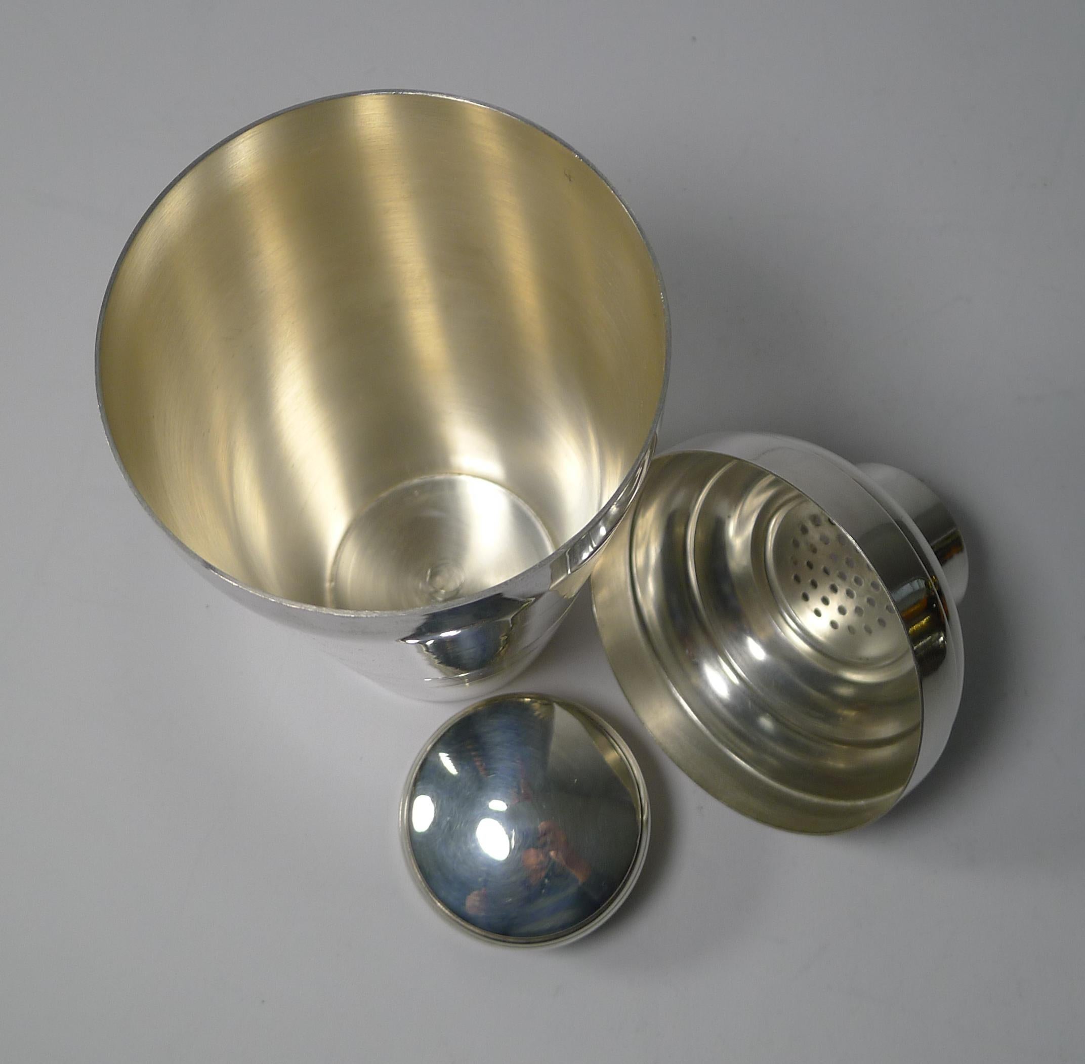 Boxed French Art Deco Silver Plated Cocktail Shaker / Set 3