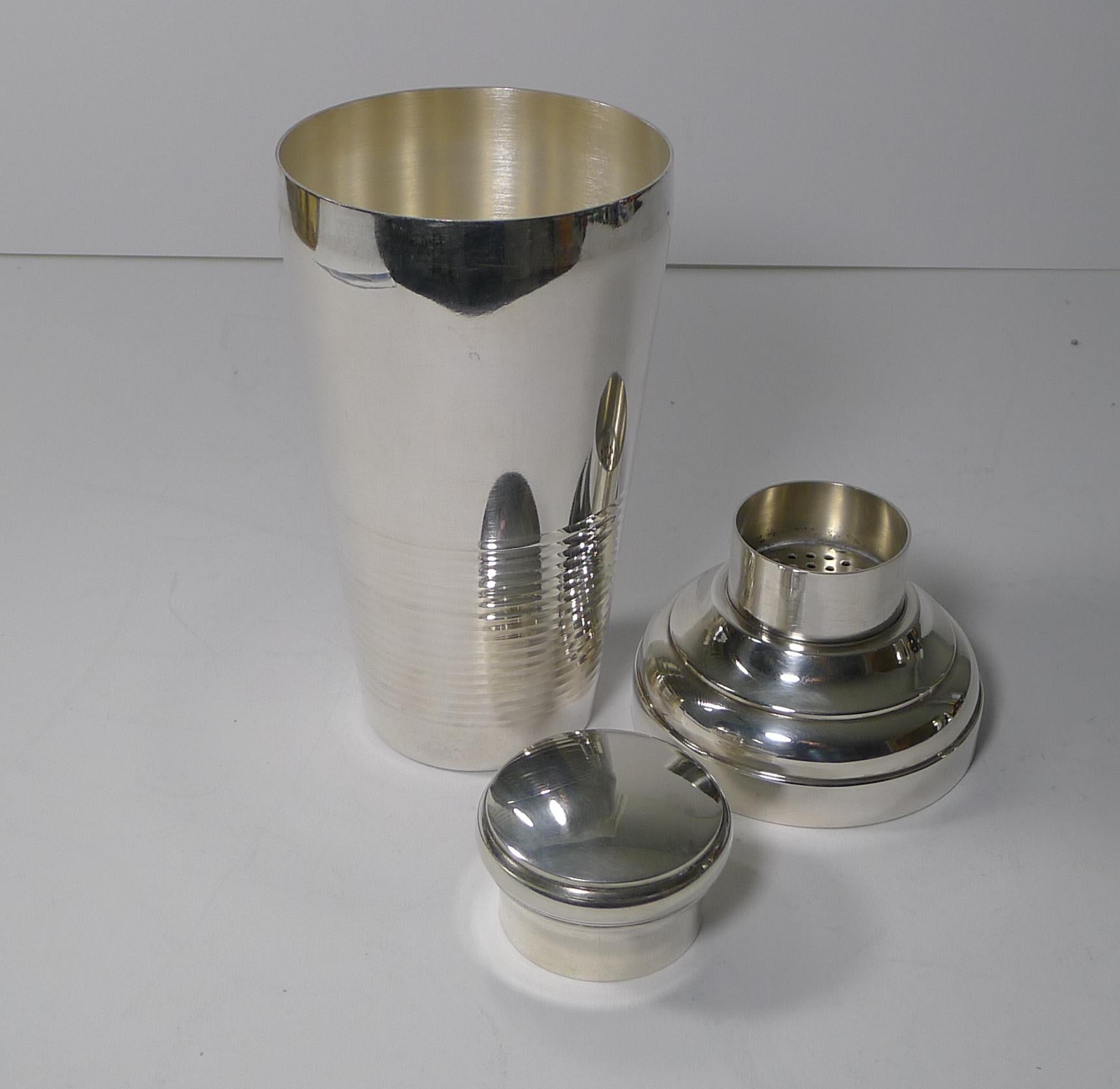 Boxed French Art Deco Silver Plated Cocktail Shaker / Set 4