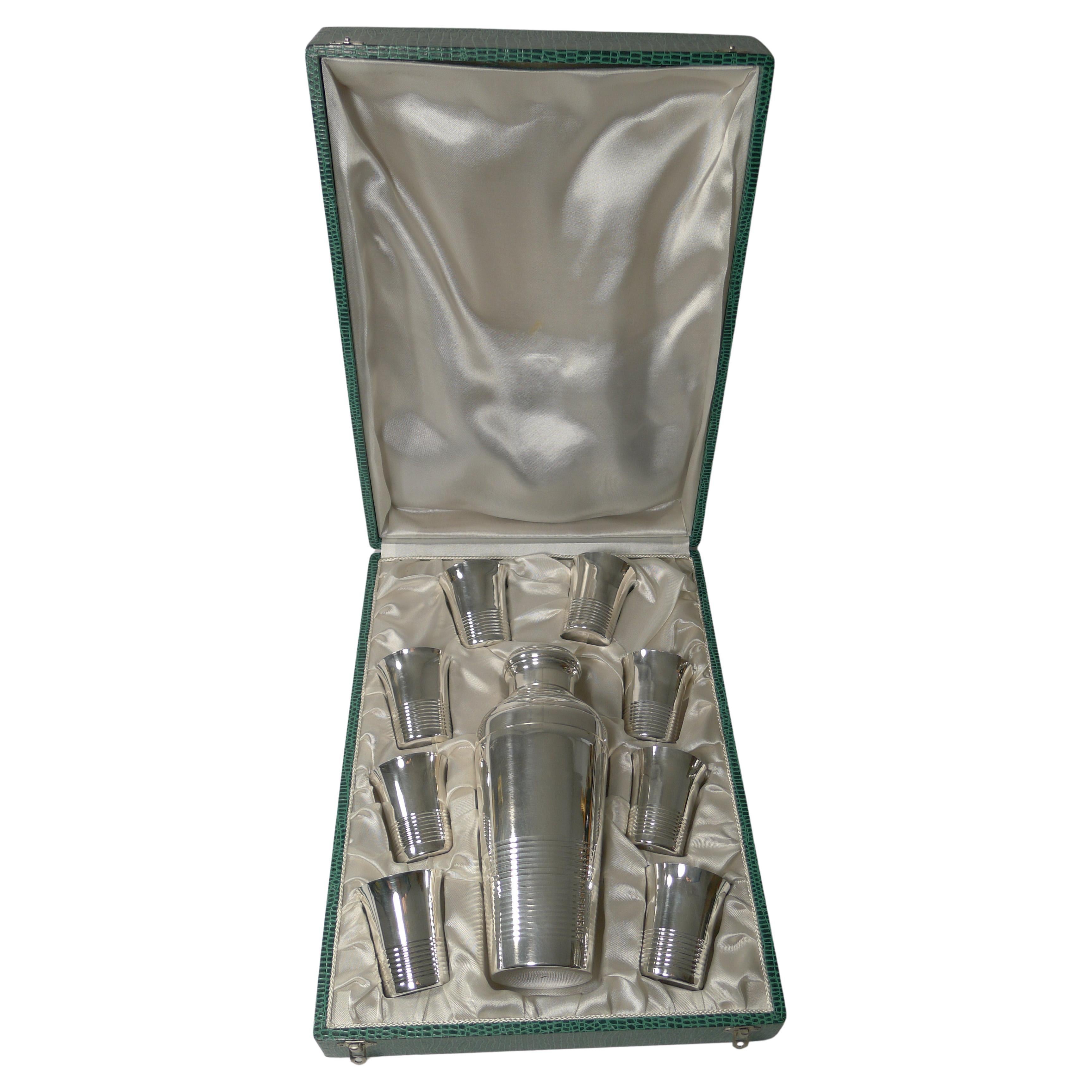 Boxed French Art Deco Silver Plated Cocktail Shaker / Set