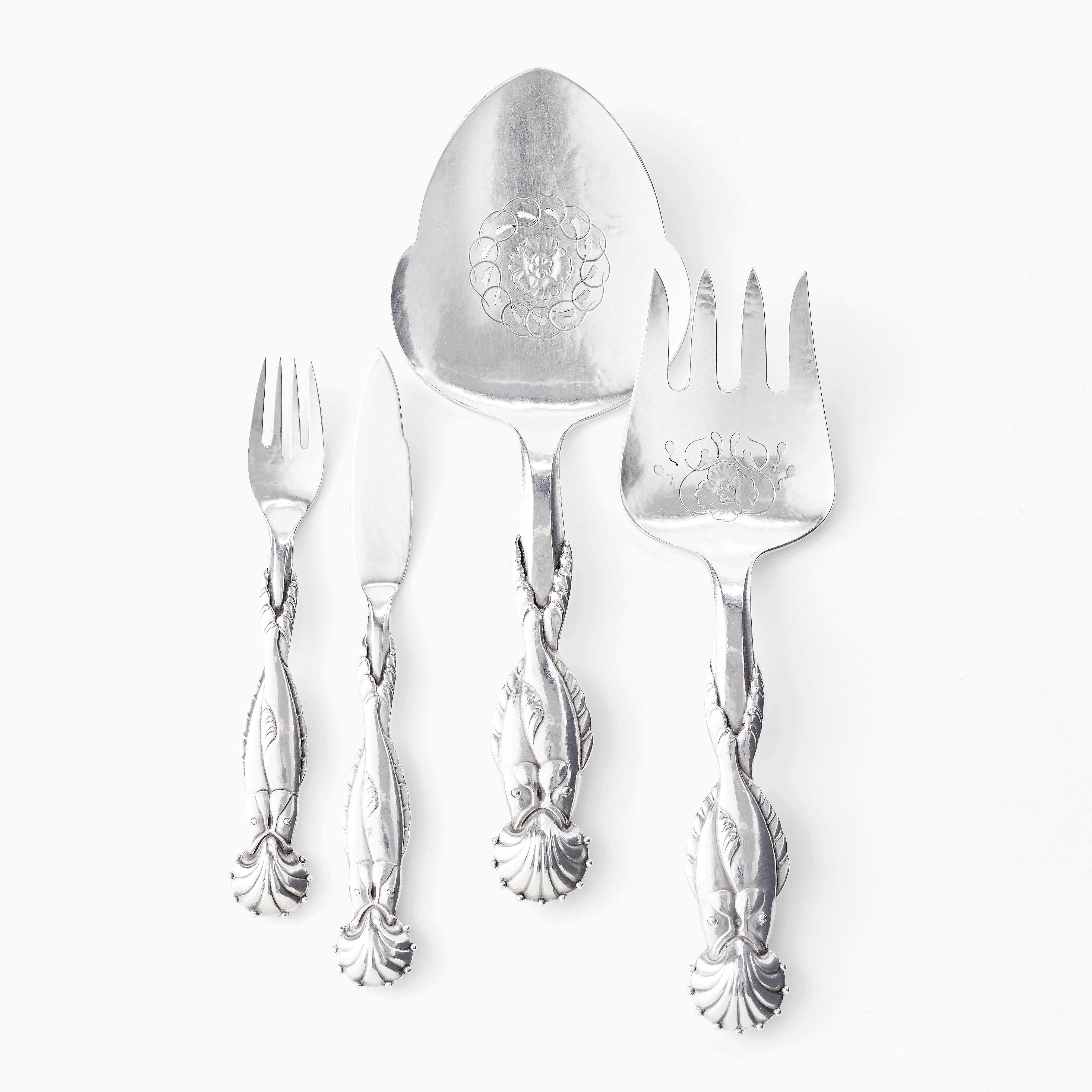 Service à poisson Georg Jensen 55 pour douze avec service de service assorti en vente 1