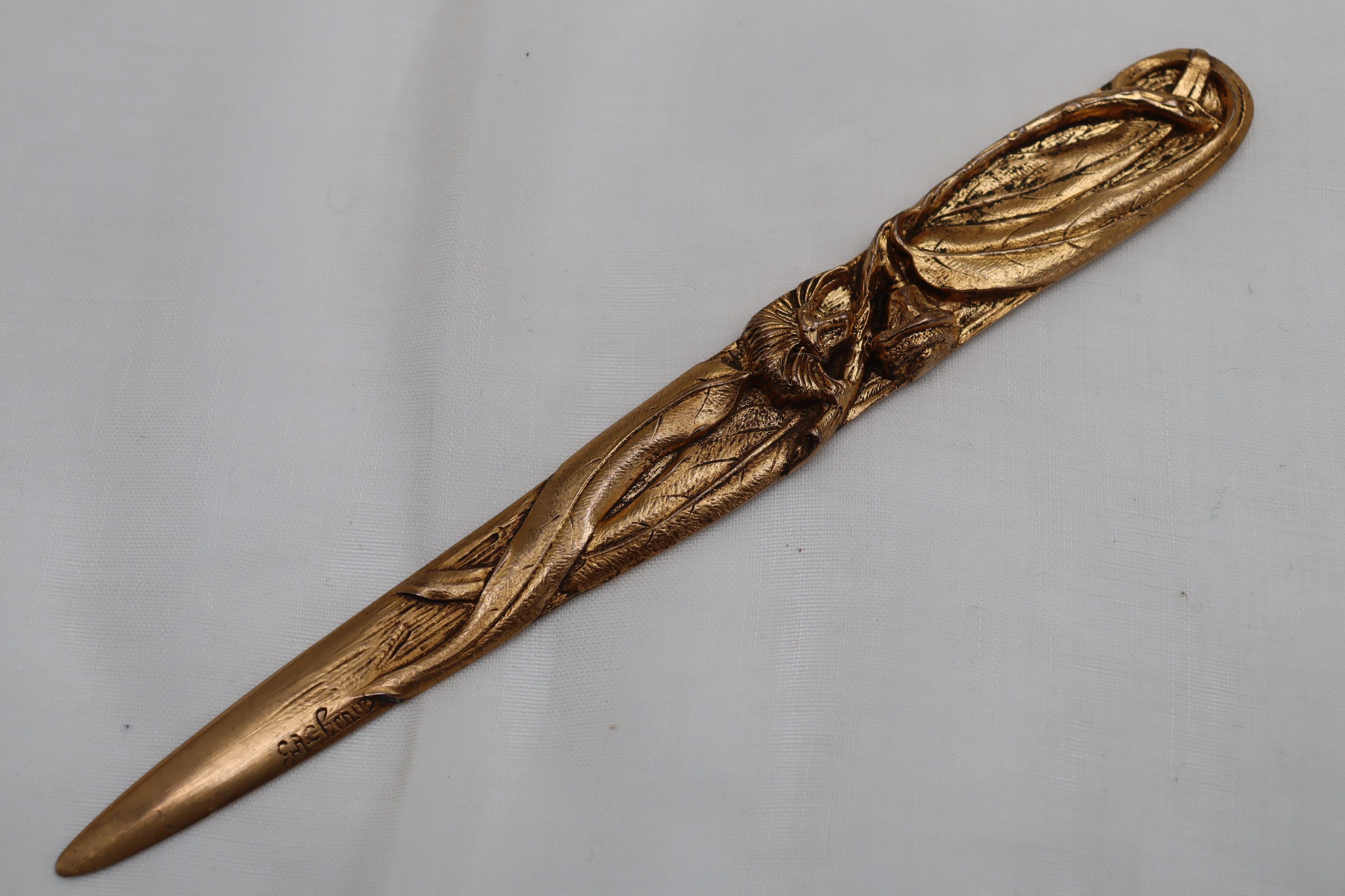 French Boxed Gilt Bronze Letter Opener and Seal by G A Chenus For Sale
