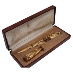Boxed Gilt Bronze Letter Opener and Seal by G A Chenus