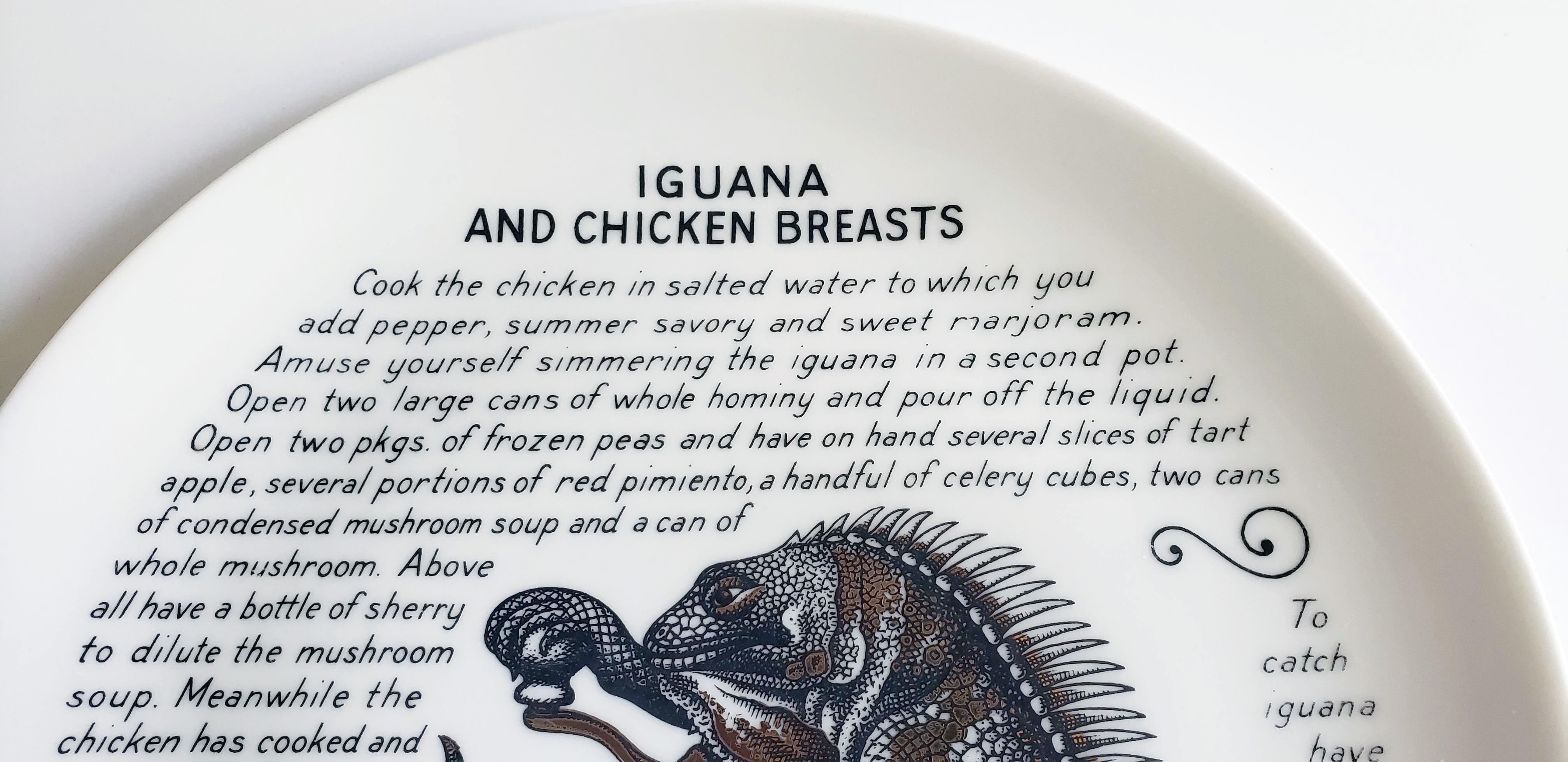 Italian Boxed Piero Fornasetti Fleming Joffe Recipe Plate Iguana & Chicken Breasts