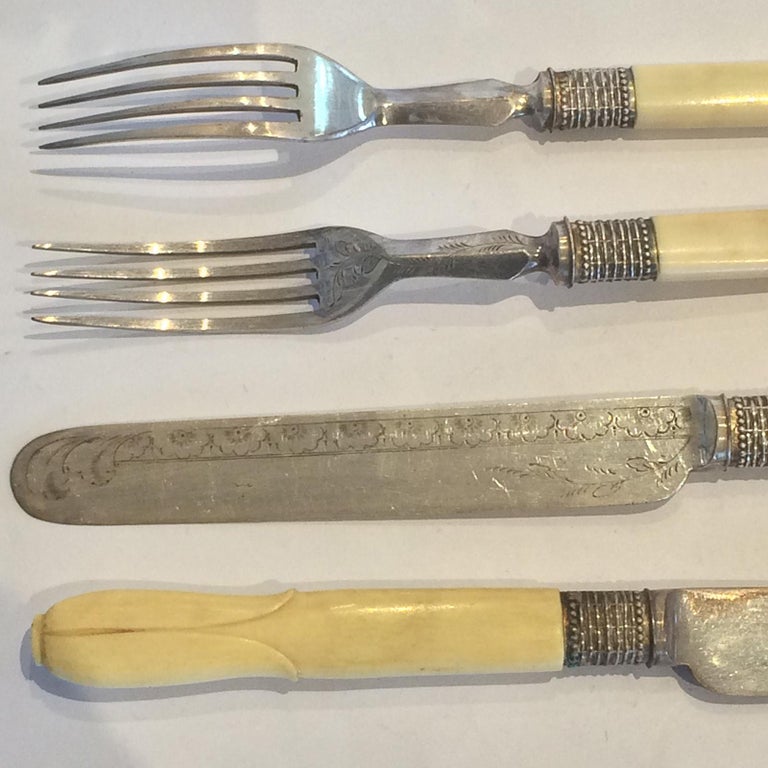 Boxed Set of 12 Australian Victorian Knives and Fork Cutlery Set Carved