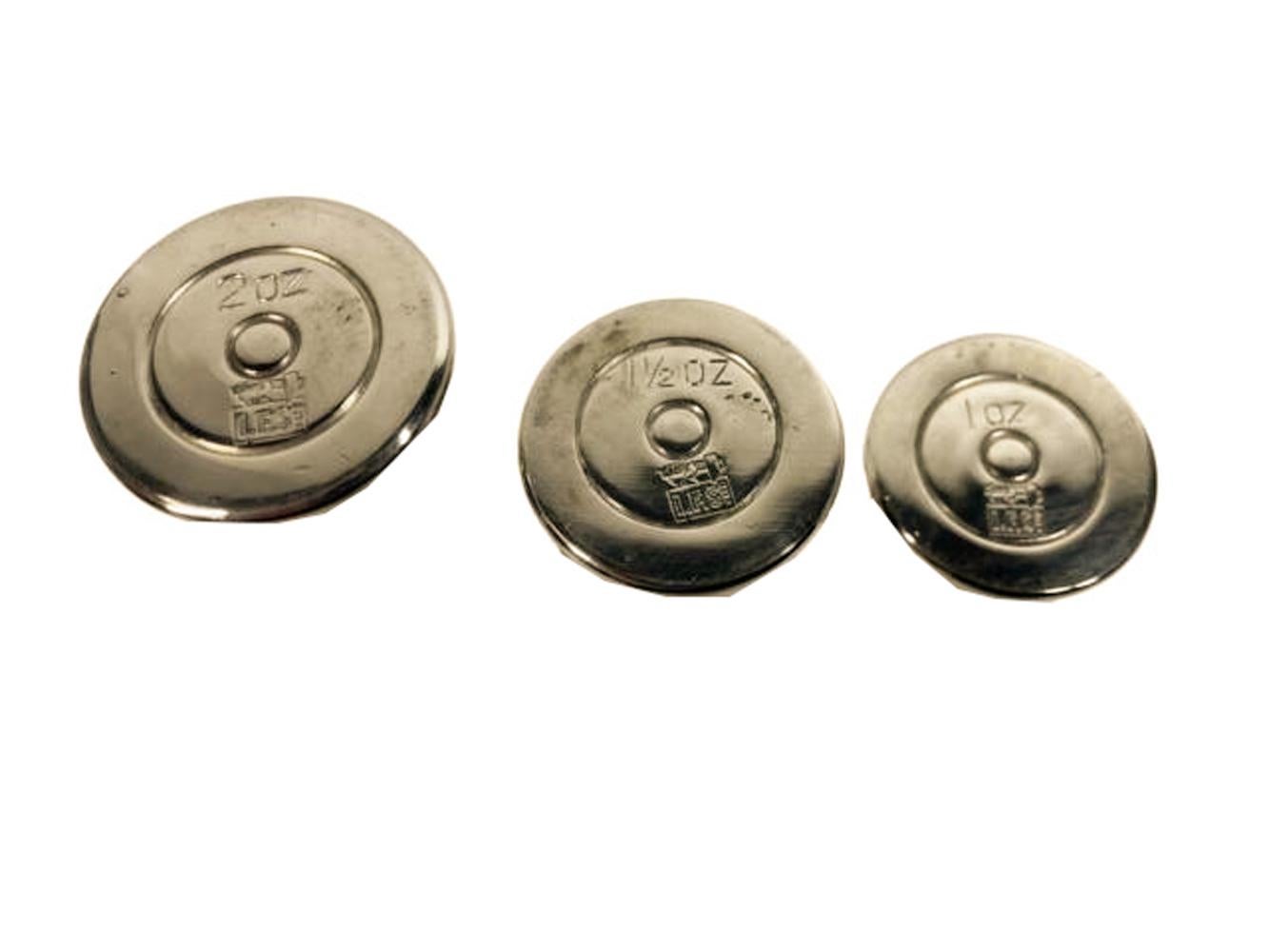 Boxed Set of 3 Silver Plate Shotgun Shell Spirit Measures, Israel Freeman & Son In Good Condition For Sale In Chapel Hill, NC