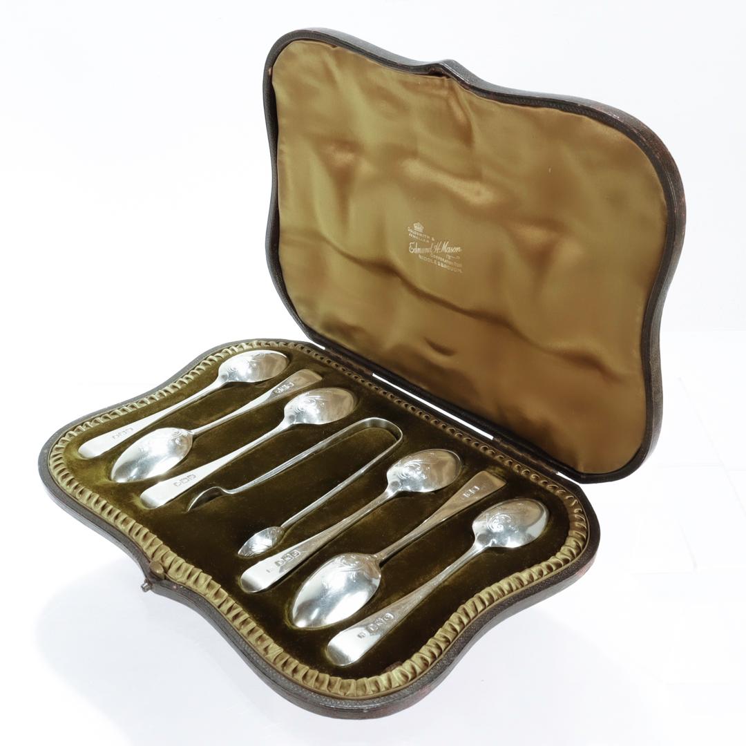 Boxed Set of 6 English Georgian Style Victorian Sterling Silver Demitasse Spoons In Good Condition For Sale In Philadelphia, PA