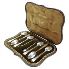 Boxed Set of 6 English Georgian Style Victorian Sterling Silver Demitasse Spoons