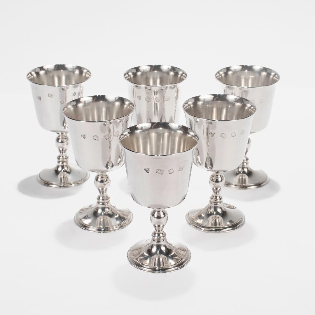 Modern Boxed Set of 6 Garrard & Co. Sterling Silver Small Wine or Cordial Goblets For Sale