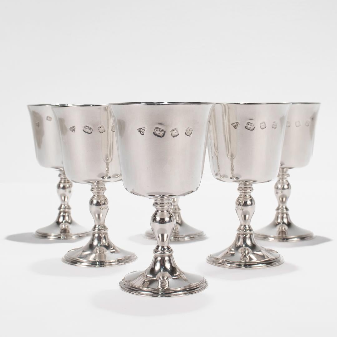 Boxed Set of 6 Garrard & Co. Sterling Silver Small Wine or Cordial Goblets In Good Condition For Sale In Philadelphia, PA