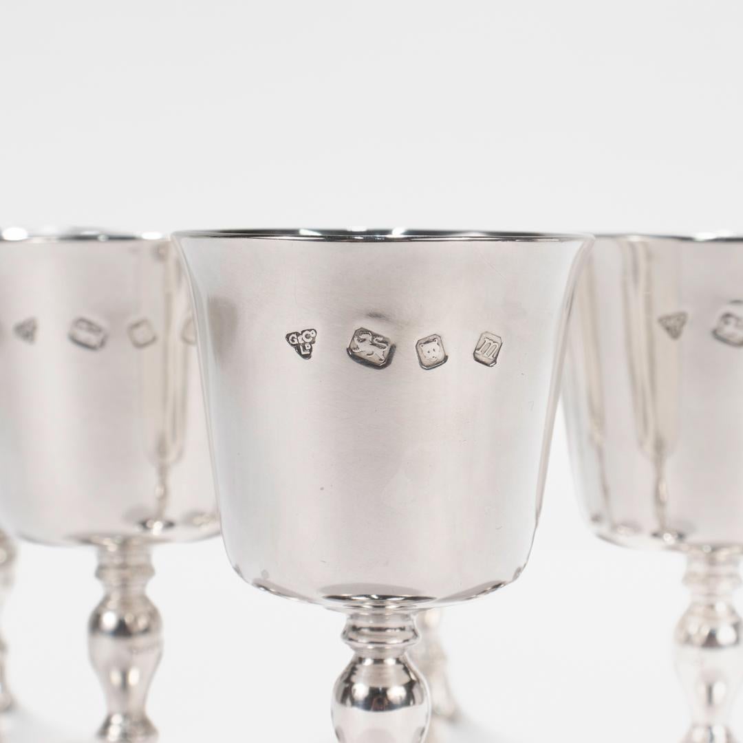 Women's or Men's Boxed Set of 6 Garrard & Co. Sterling Silver Small Wine or Cordial Goblets For Sale