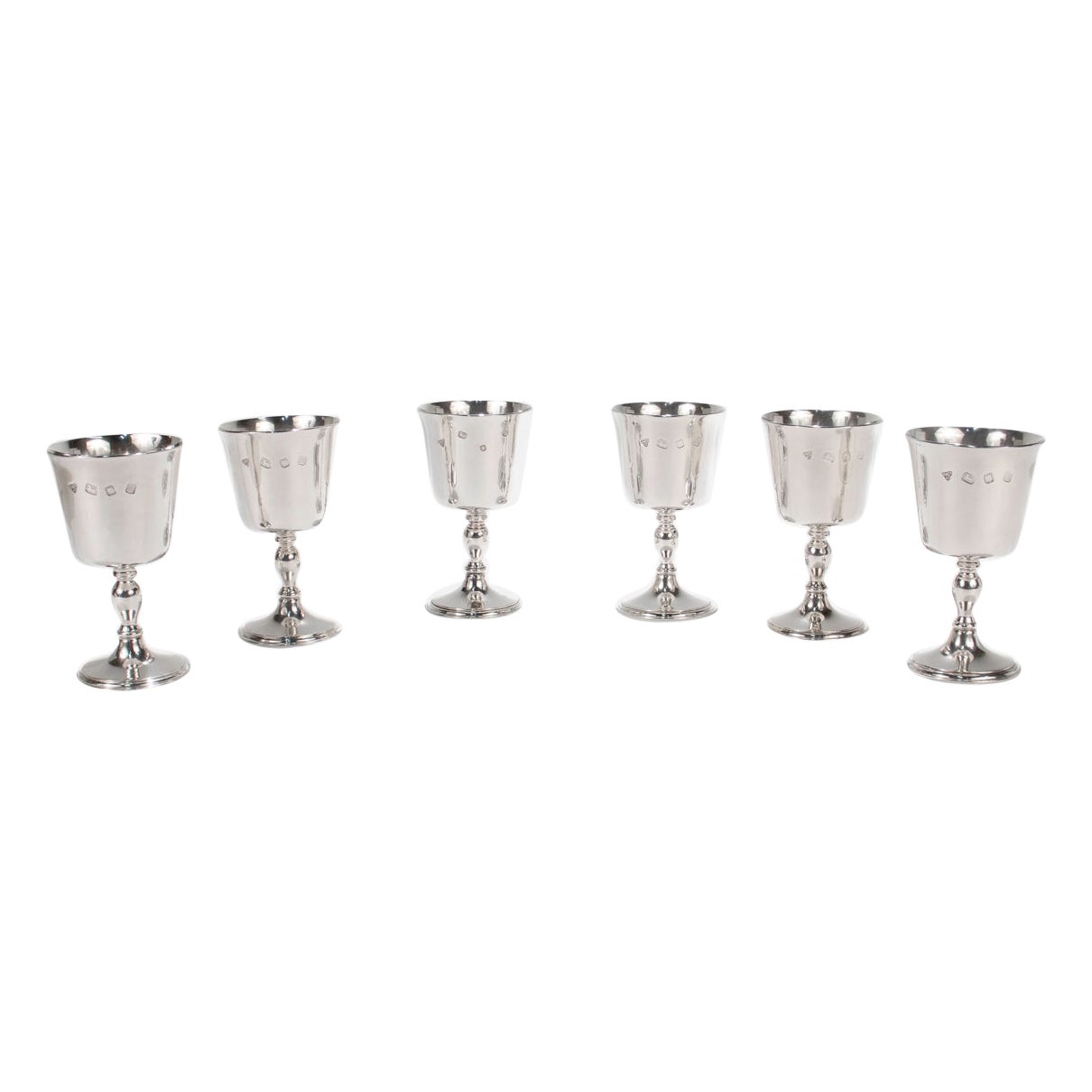 Boxed Set of 6 Garrard & Co. Sterling Silver Small Wine or Cordial Goblets