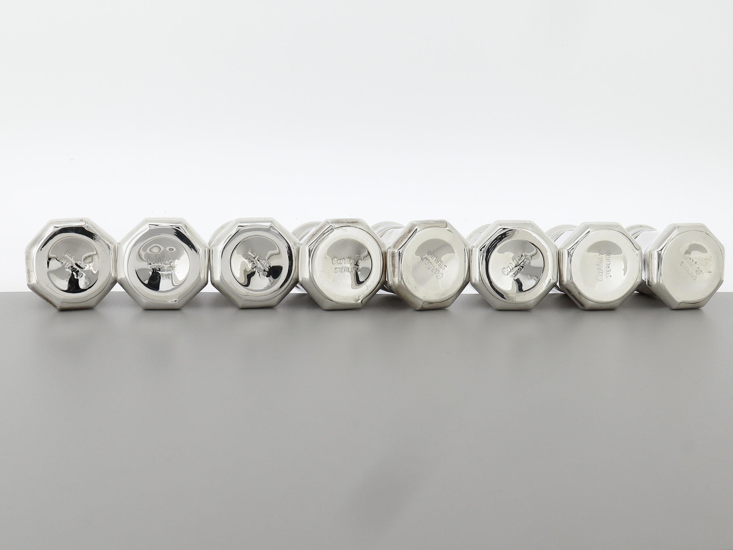 Boxed Set of 8 Cartier Sterling Silver Salt & Pepper Shakers For Sale 4