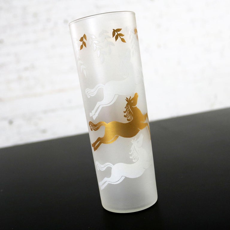 Boxed Set of 8 MCM Libbey Cavalcade Galloping Horse Tom Collins