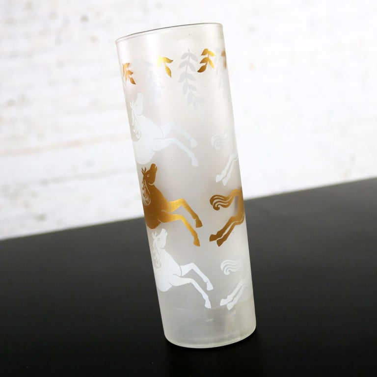 Boxed Set of 8 MCM Libbey Cavalcade Galloping Horse Tom Collins