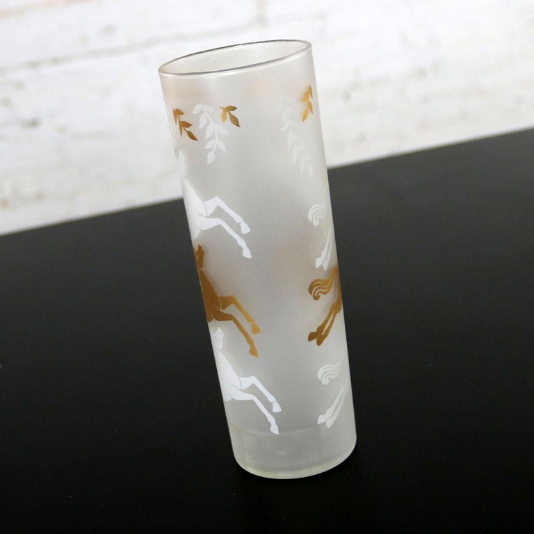 Boxed Set of 8 MCM Libbey Cavalcade Galloping Horse Tom Collins