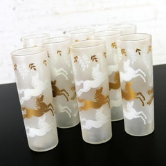 Boxed Set of 8 MCM Libbey Cavalcade Galloping Horse Tom Collins Cocktail Glasses