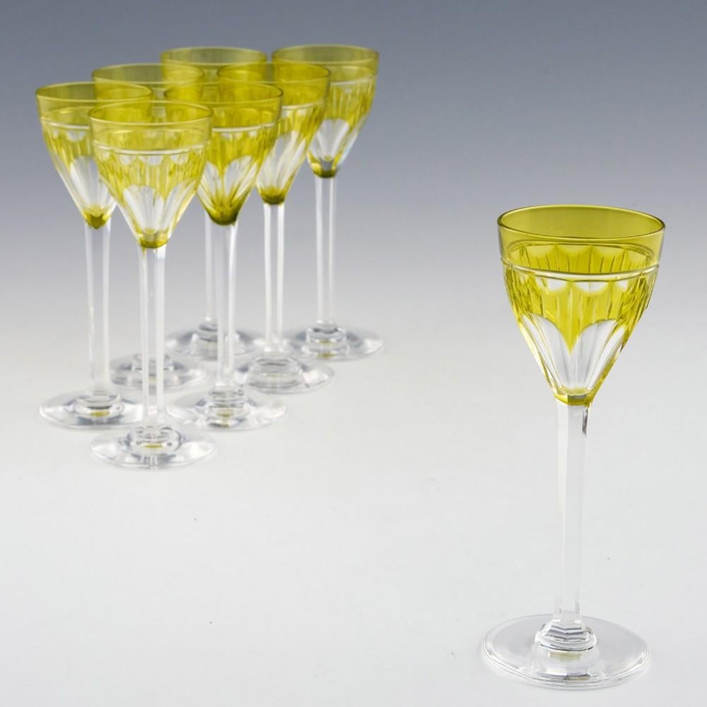 British Liqueur Glasses - Set of Eight Uranium Cut to Clear by Laing Glasgow