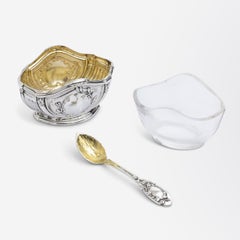 Boxed Set of Emile Puiforcat Silver Salt Cellars with Spoons