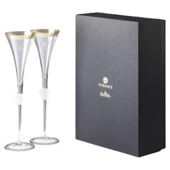 Boxed Set of Four Crystal "Medusa D'Or" Champagne Flutes Glasses by Versace