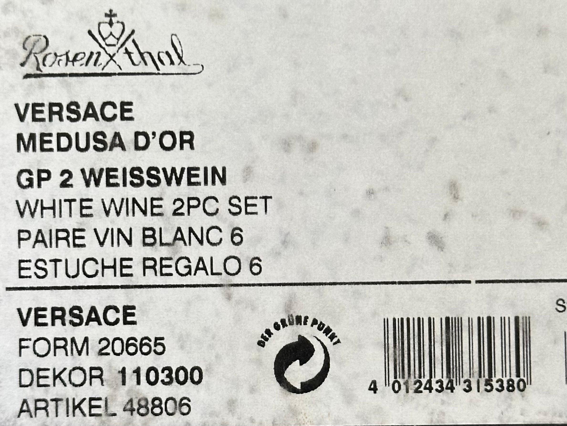 Boxed Set of Four Crystal Medusa D'Or Studio-Line White Wine Glasses by Versace For Sale 5
