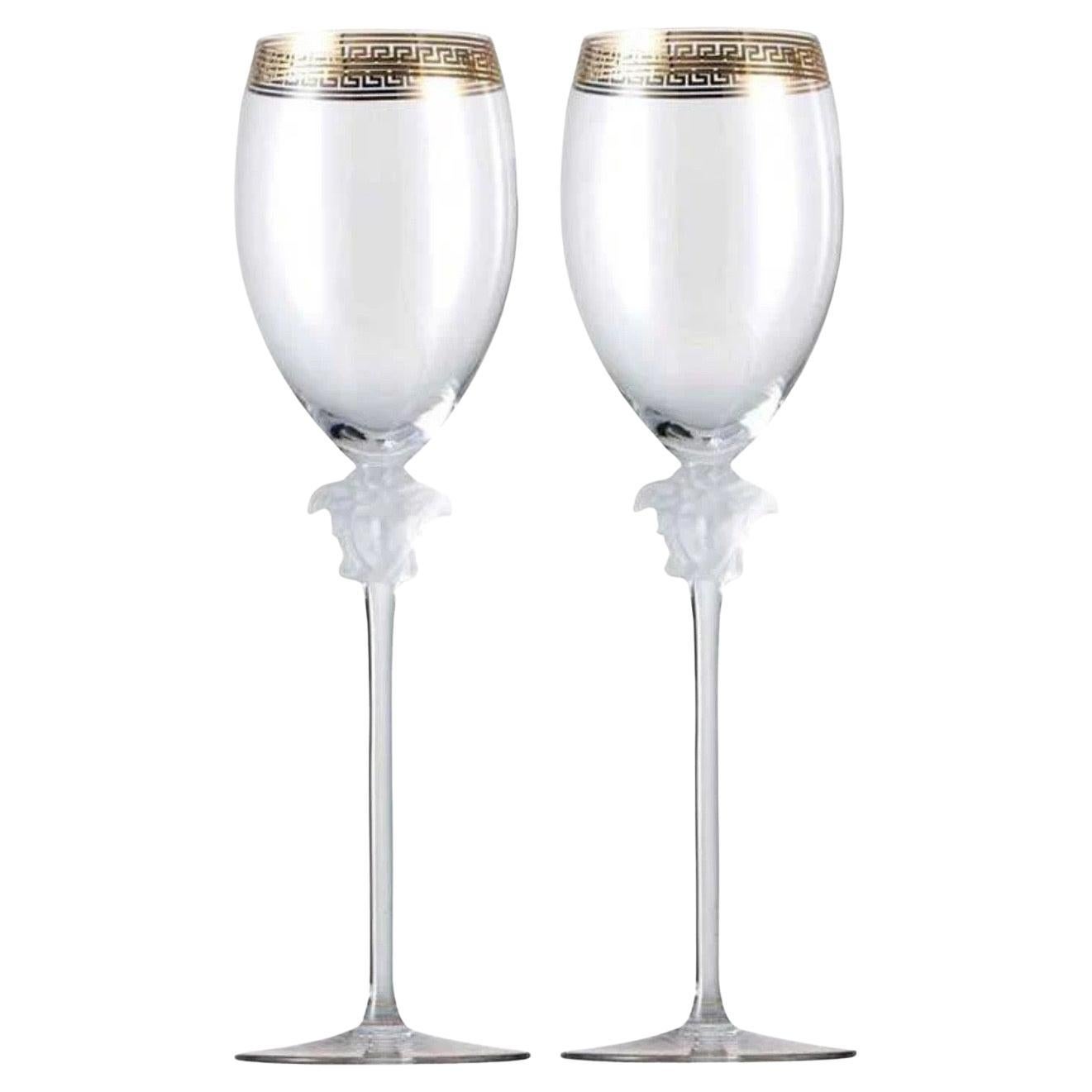 Boxed Set of Four Crystal Medusa D'Or Studio-Line White Wine Glasses by Versace For Sale 6