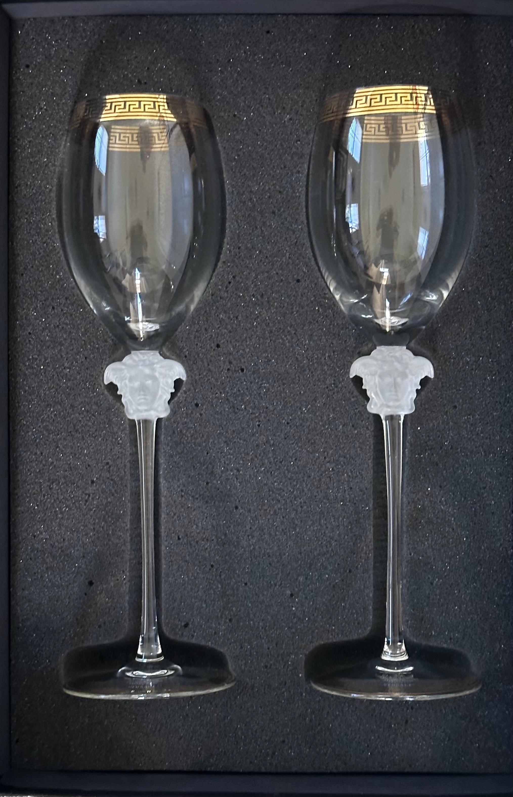 20th Century Boxed Set of Four Crystal Medusa D'Or Studio-Line White Wine Glasses by Versace For Sale