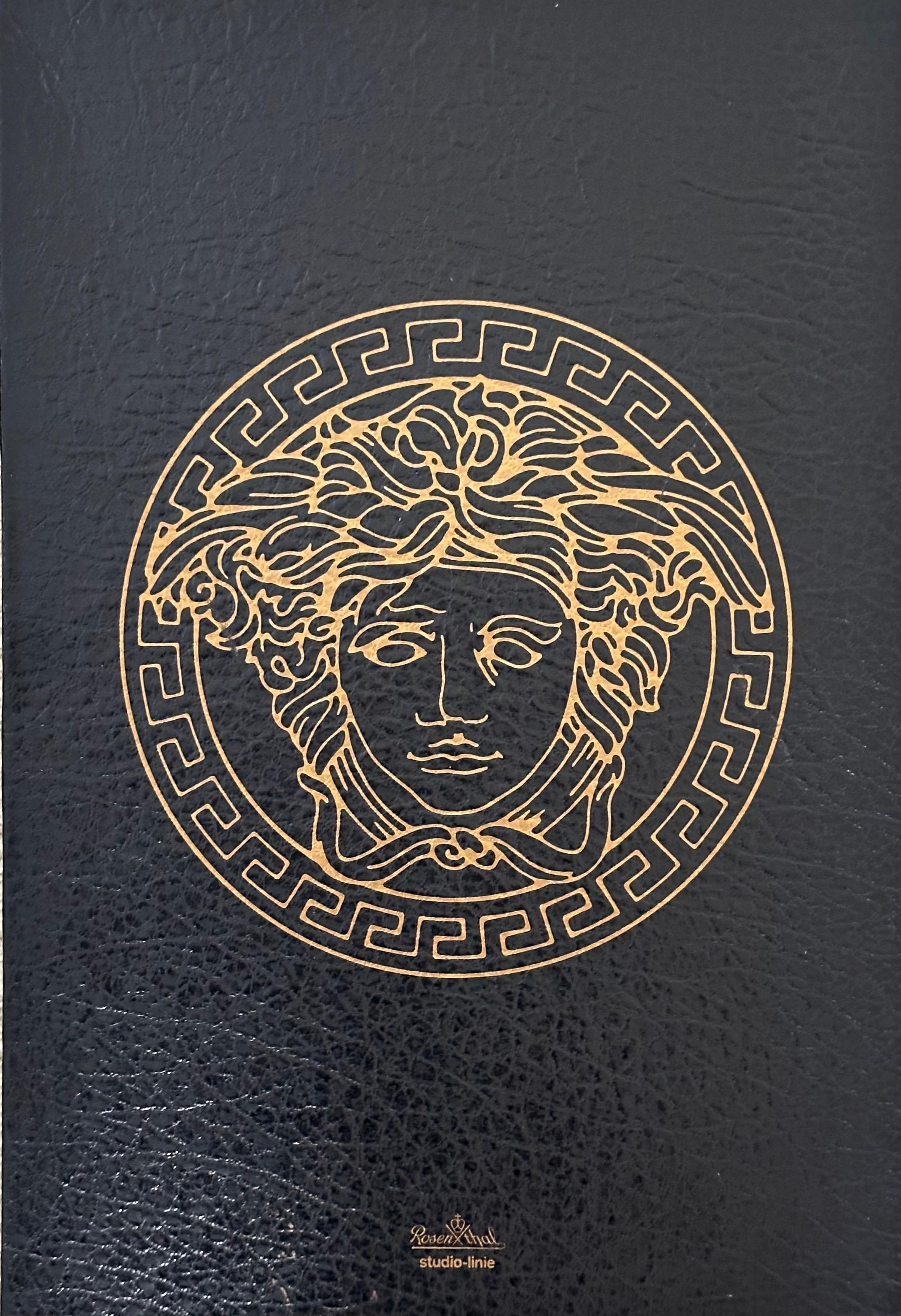 Boxed Set of Four Crystal Medusa D'Or Studio-Line White Wine Glasses by Versace For Sale 3