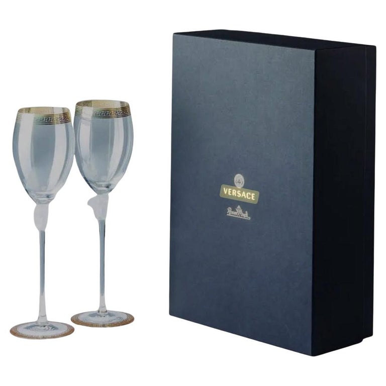 Boxed Set of Four Crystal Medusa D'Or Studio-Line White Wine Glasses by  Versace