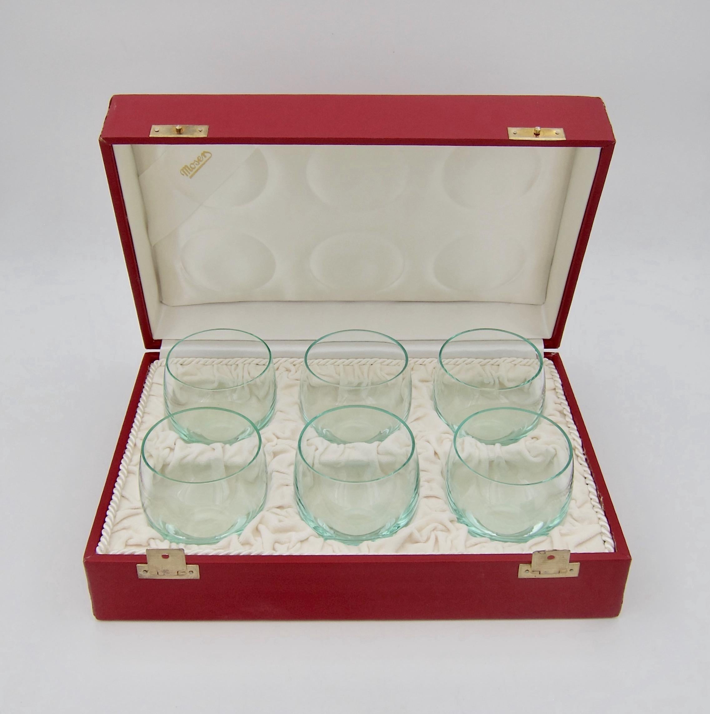 Boxed Set of Moser Culbuto Crystal Tumbler Glasses in Beryl Green 3