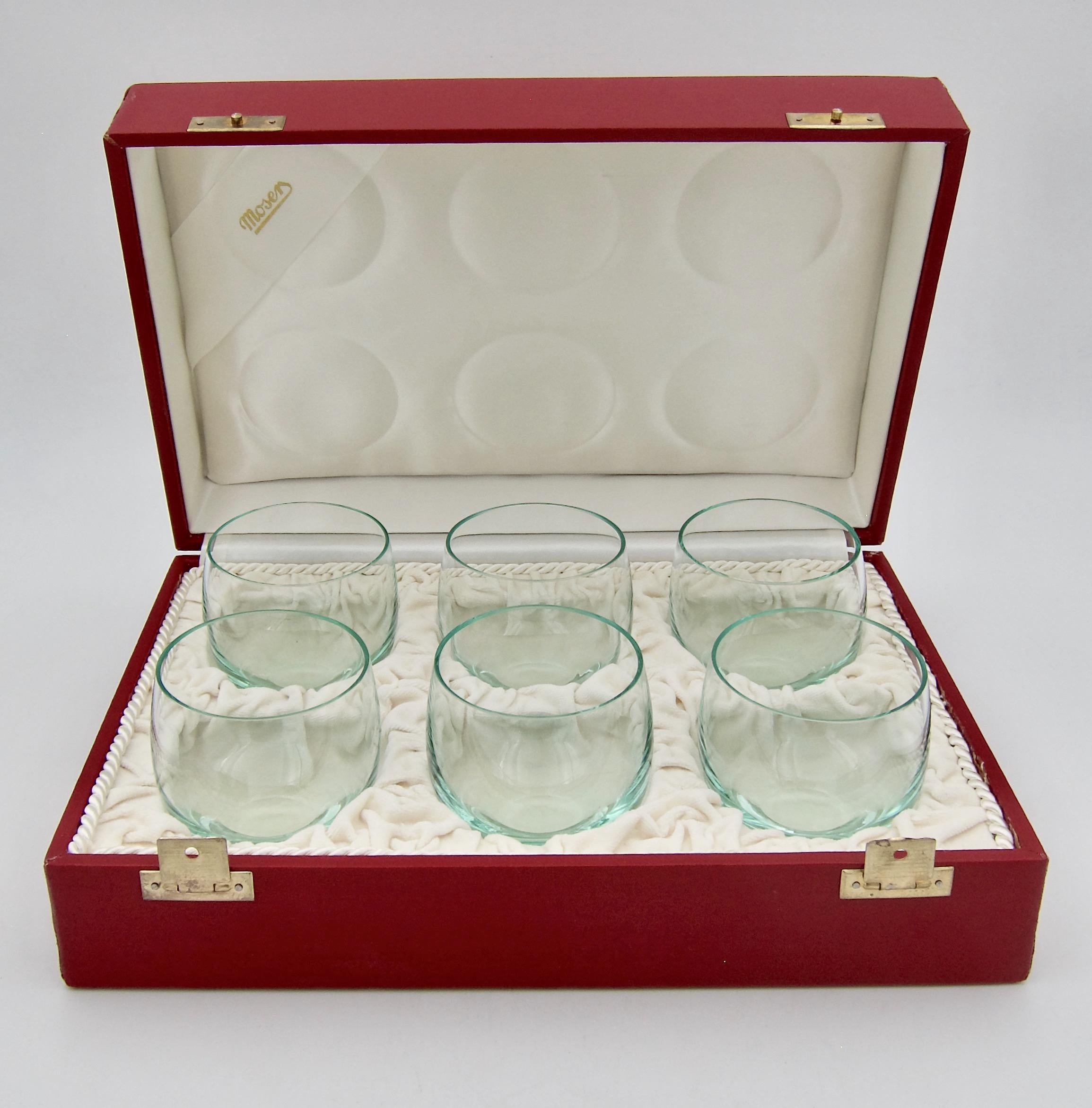 Boxed Set of Moser Culbuto Crystal Tumbler Glasses in Beryl Green 4