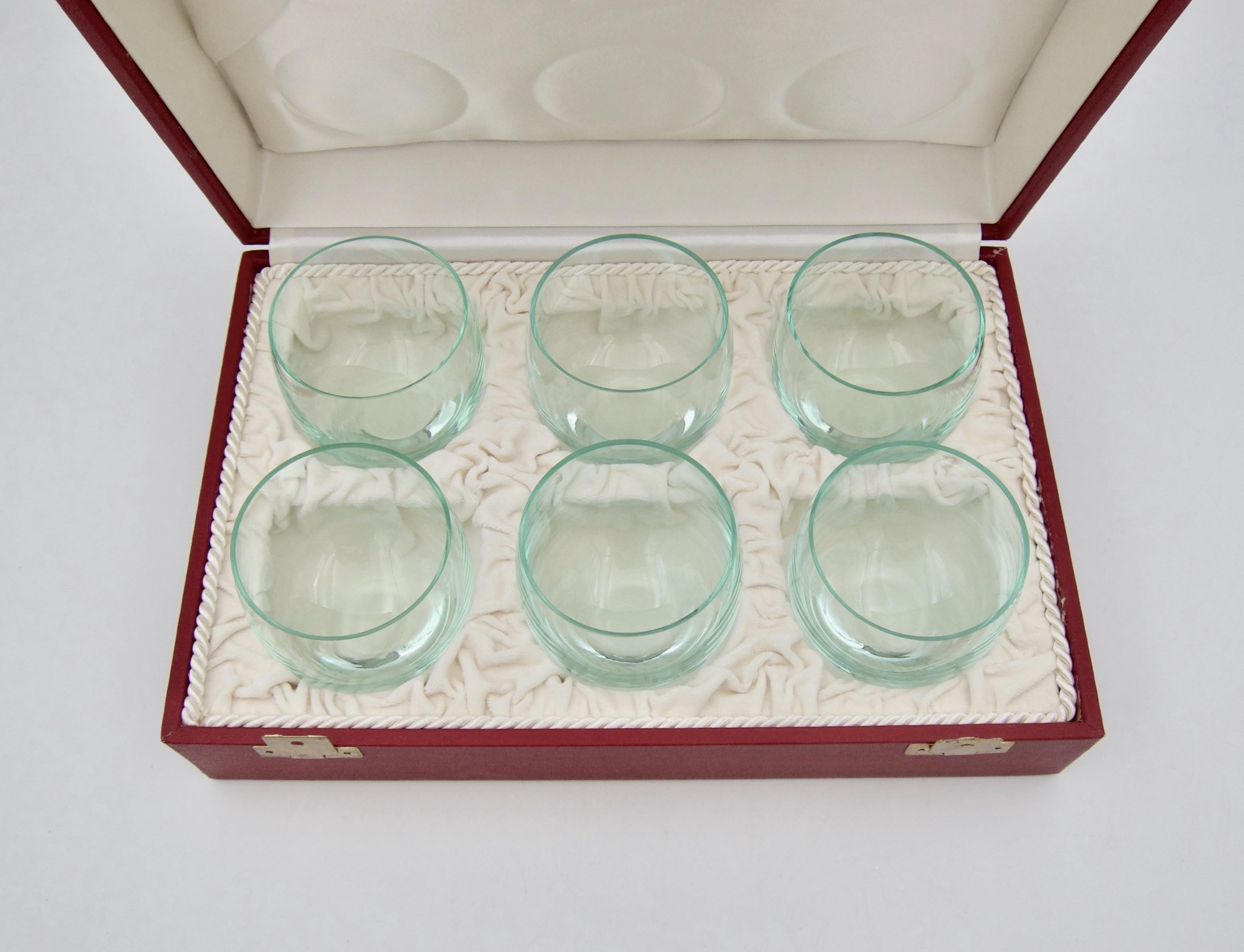Art Deco Boxed Set of Moser Culbuto Crystal Tumbler Glasses in Beryl Green