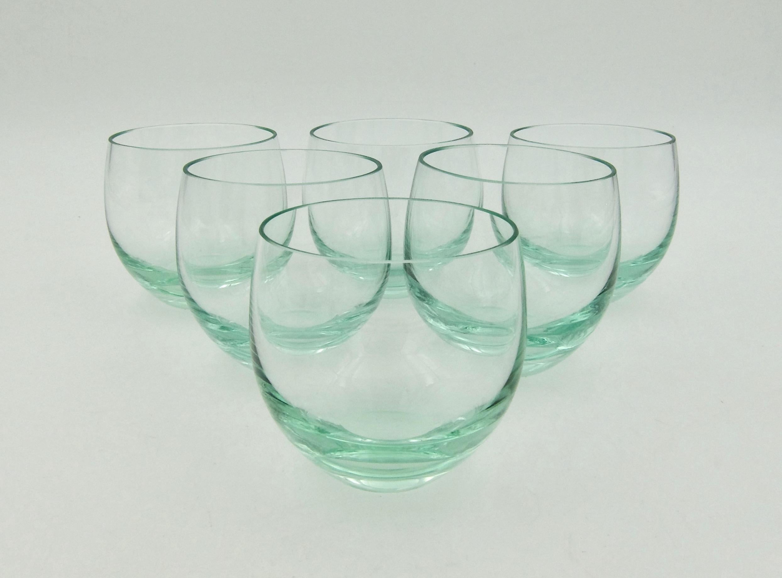20th Century Boxed Set of Moser Culbuto Crystal Tumbler Glasses in Beryl Green