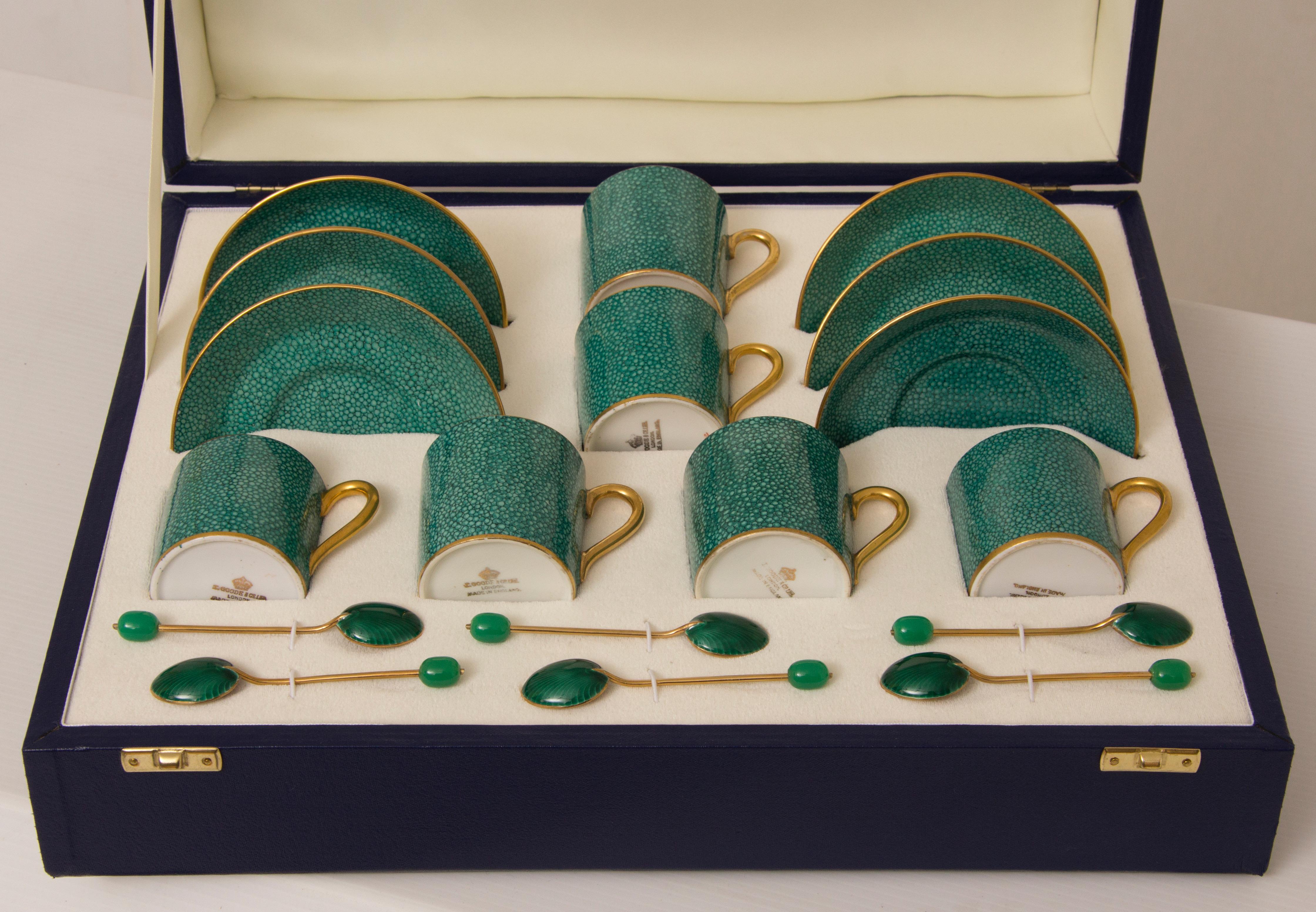 Art Deco Boxed Set of Six Coffee Cups and Saucers by T Goode & Co