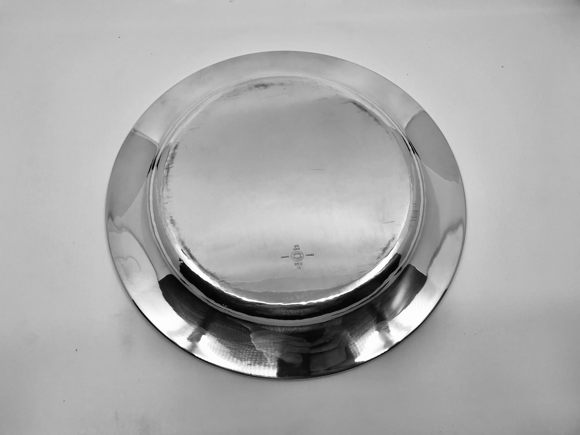 Danish Boxed Set of Ten Georg Jensen Sterling Silver Beaded Charger Plates #210N For Sale