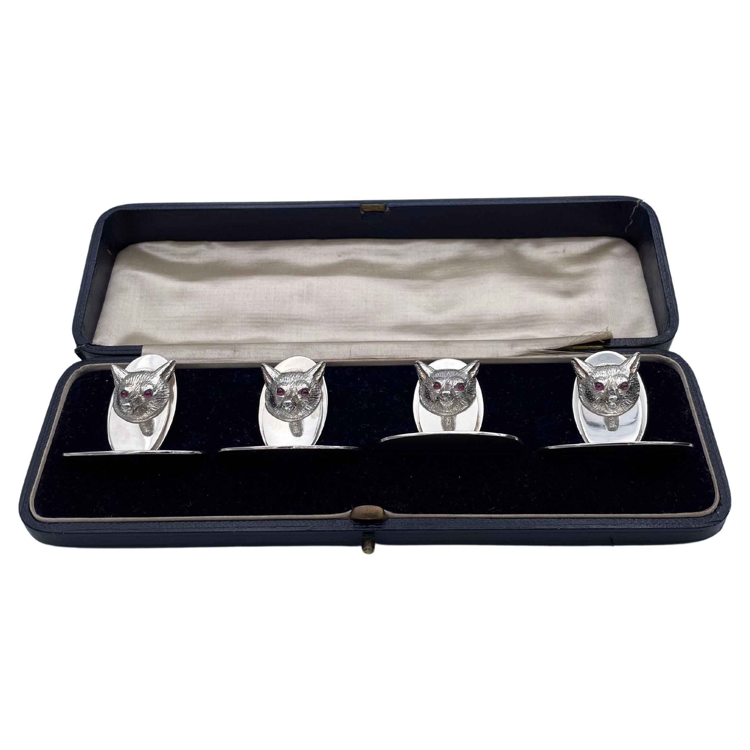 Boxed Set Sterling Fox Head Card Holders For Sale