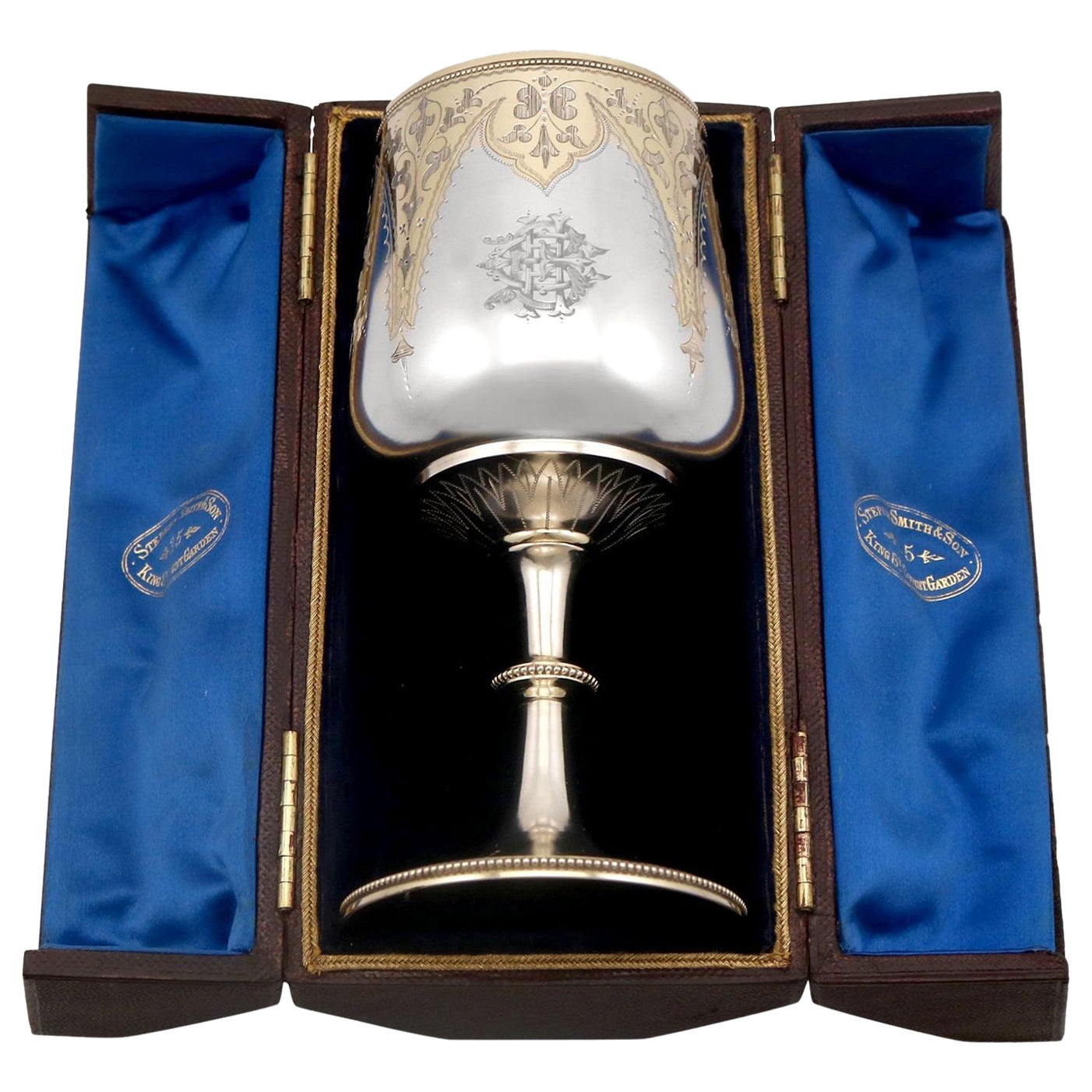 Boxed Victorian English Sterling Silver Wine Goblet For Sale
